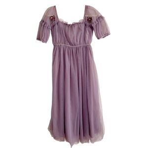 Women’s Y2K Purple Fairy Dress Sheer Babydoll Puff Sleeve Sz M Milkmaid Square